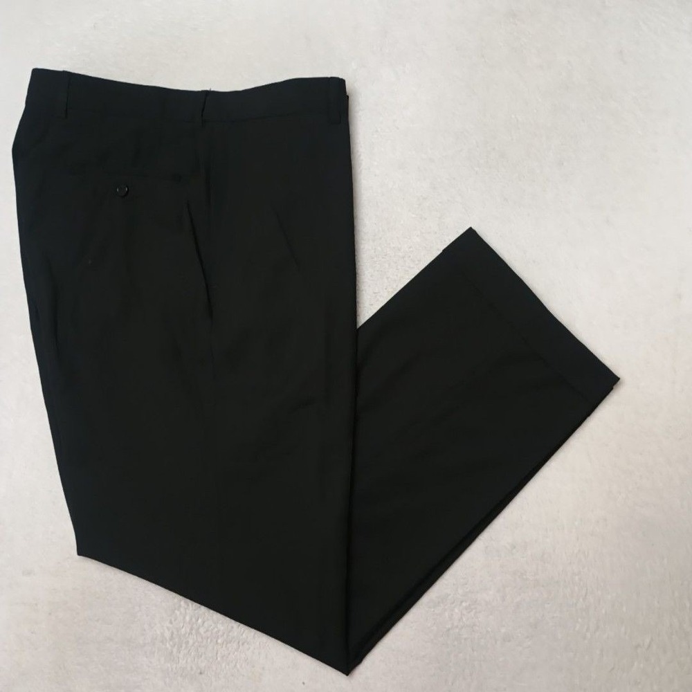 Hugo Boss Pants Men 34x32 Black Dress James Brown Flat Front Cuffed Work USA